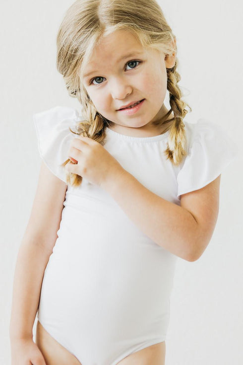 white-s-s-flutter-sleeve-leotard Mila &  Rose - Sophia's Style-White S/S Flutter Sleeve Leotard-6-12M--1
